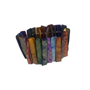 Vintage Colored Abalone Shell Stretch Bracelet Vivid Shimmery Multi Colored